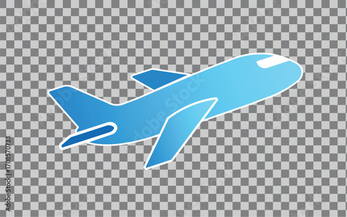 Blue Gradient Airplane Vector Icon Isolated on Transparent Background – Modern Flight Travel Transport Symbol for Aviation, Airline, and Tourism Design