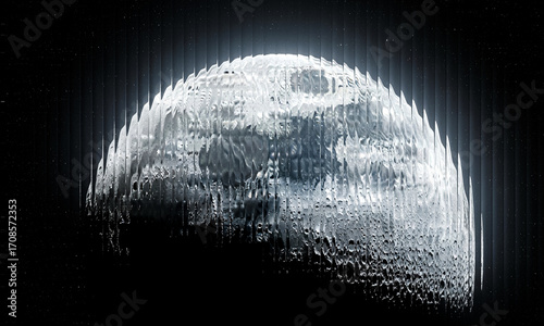 Full moon with glitch effect in the dark sky with stars in the background