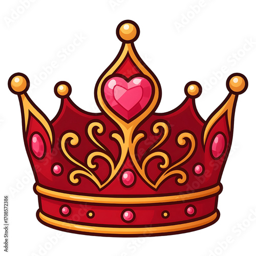 Elegant Red Crown with Pink Ruby Heart Gemstones.eps
