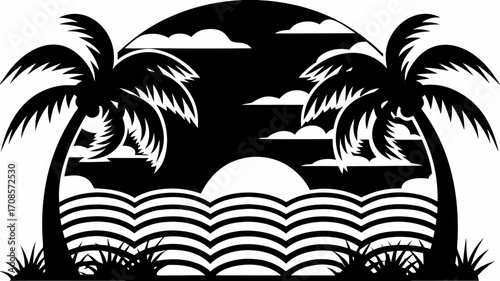 Tropical Beach Sunset Silhouette