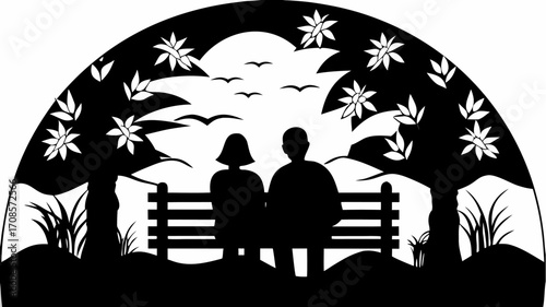Couple on a Bench Silhouette