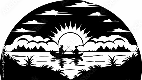 Silhouette of People Rowing on Lake at Sunset