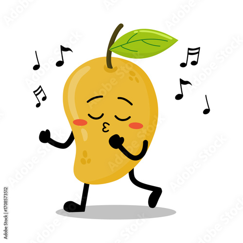 Cute Hand Drawn Mango Walking and Whistling