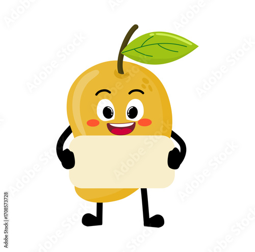 Cute Hand Drawn Mango Holding White Blank Poster At The Front