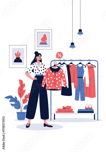 A woman shopping for new clothes at a fashion boutique.
