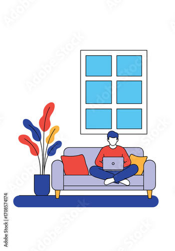 A person working remotely on a laptop at home.