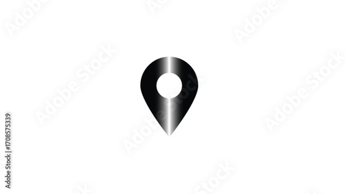Sleek Location Pin Icon Shining with Metallic Black and White Gradient for Modern Designs