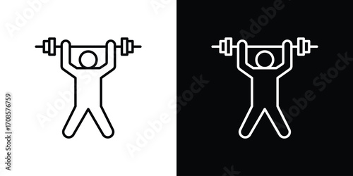 Weightlifter icon in line design. Editable stroke icons.