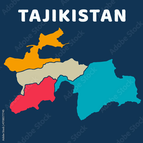 colorful map of tajikistan on dark background with detailed outline vector illustration