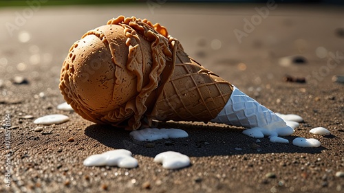 Ice cream cone on the beach. Summer concept. Close up.