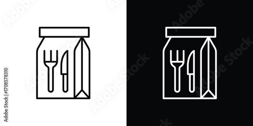 Take away icon in line design. Editable stroke icons.