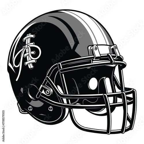 Illustration of a football helmet isolated on white background in black and white