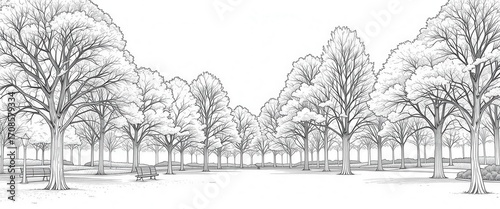 Wallpaper Mural Line Art Autumn  Detailed and Graceful Drawing of Fall Trees in Public Park Torontodigital.ca