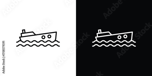 Sinking ship icon in line design. Editable stroke icons.
