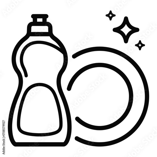 Vector art of dish soap and clean plate isolated on white background sparkles beautifully