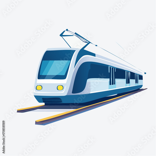 Illustration of a Modern Urban Train on Rails Depicting Transportation and Infrastructure