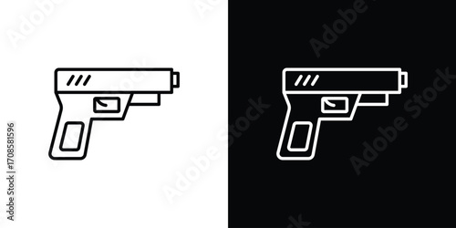 Pistol icon in line design. Editable stroke icons.
