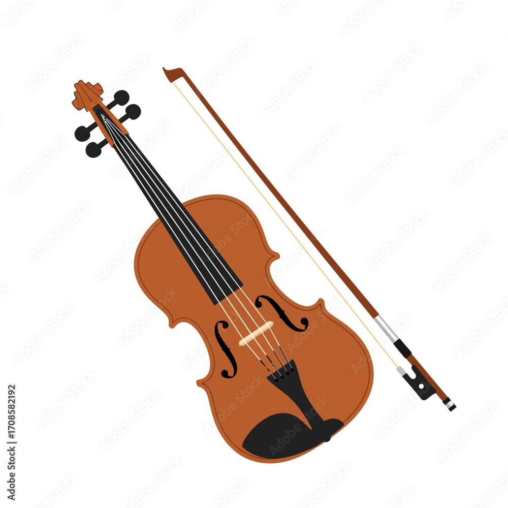 Fototapeta premium Violin Vector, Minimal String Instrument Illustration, Flat Classical Music Icon, Simple Clipart Isolated on White