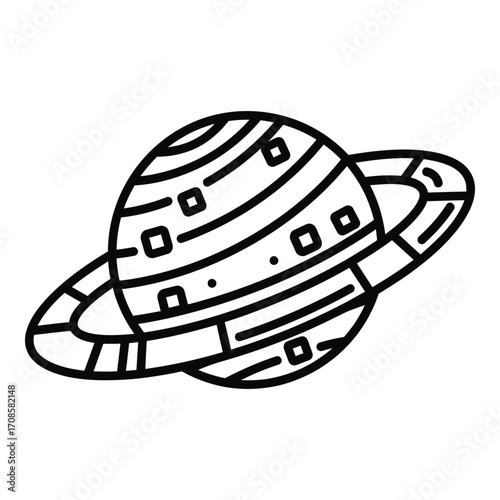 Vector art of a ringed planet with square details isolated on white background
