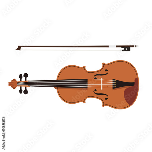 Violin Vector, Minimal String Instrument Illustration, Flat Classical Music Icon, Simple Clipart Isolated on White