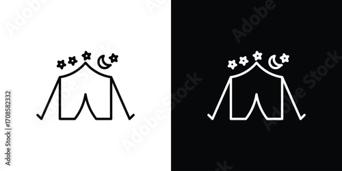 Night camping icon in line design. Editable stroke icons.