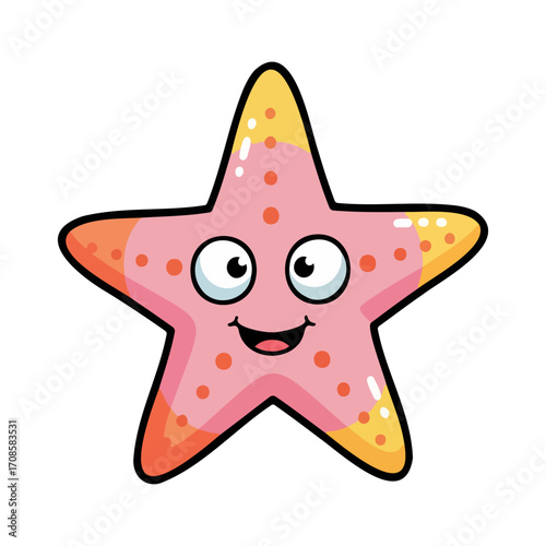 Cute Pink Starfish Cartoon Mascot