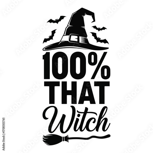 Vector art of one hundred percent that witch with a hat isolated on white background
