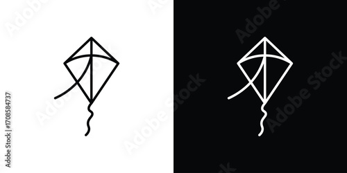 Flying a kite icon in line design. Editable stroke icons.