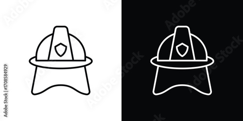 Firefighter helmet icon in line design. Editable stroke icons.