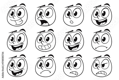 Cartoon Boy Head Expressions Set Happy Sad Angry Surprised and More