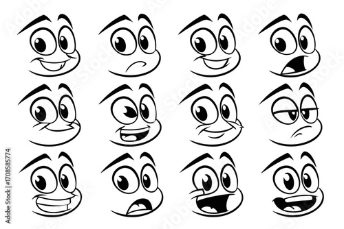 Cartoon retro faces. Vintage emotional face with mascot characters funny faces , eyes and mouths elements.	