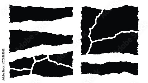 Ripped Paper Shapes with Torn Edges, Jagged rectangle. Set of Paper torn, and Rough edge rectangle frame Isolated on White Background Vector Illustration