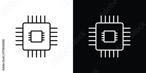 Computer microchip icon in line design. Editable stroke icons.