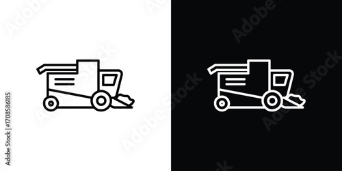 Combine harvester icon in line design. Editable stroke icons.
