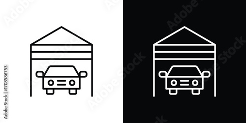 Car garage icon in line design. Editable stroke icons.