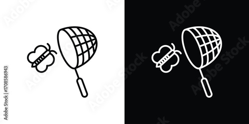 Butterfly catcher icon in line design. Editable stroke icons.