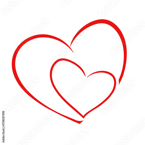 Two intertwined red hearts in a minimalist design for love and romance themes