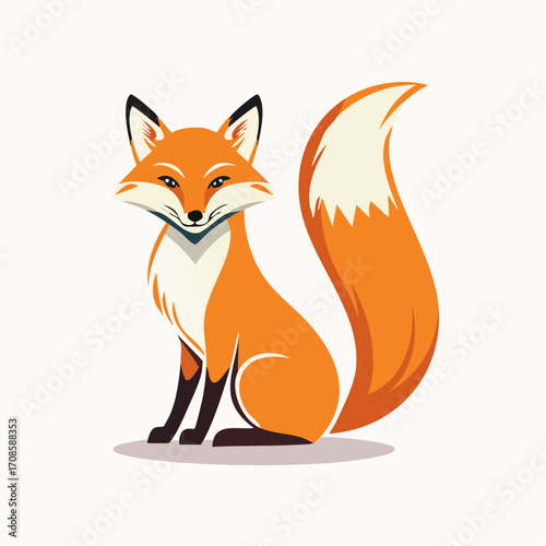 Stylized Illustration of a Charming Fox with Vibrant Orange and White Hues, Graphic Design