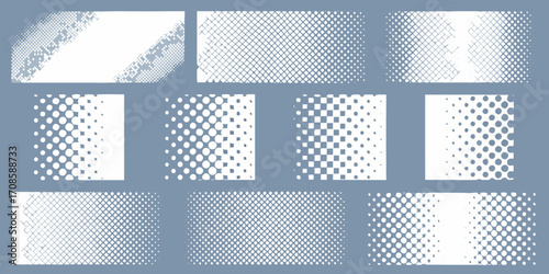 Halftone and Gradient Texture Overlays in White and Blue