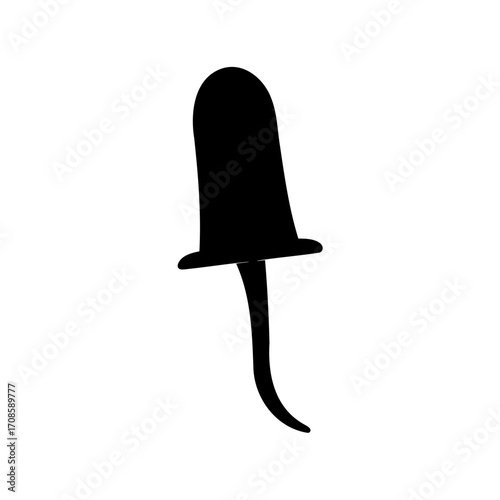 Single black stylized mushroom, isolated on a white background, drawing style