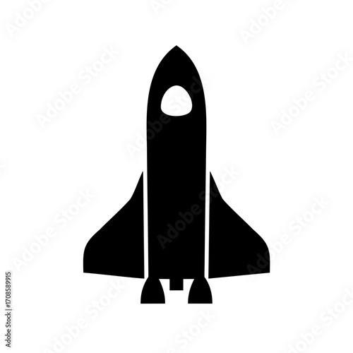 Simple Black and White Silhouette Icon of a Space Shuttle Rocket