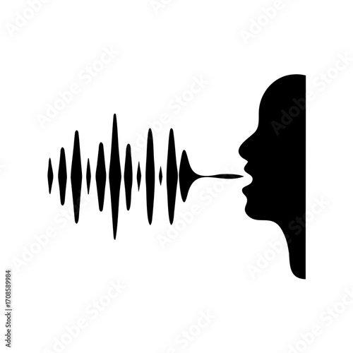 Abstract representation of speech, showcasing sound wave visualization and human profile