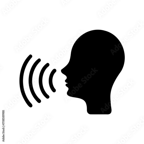 Human head silhouette emitting sound waves, speech or vocalization icon symbol