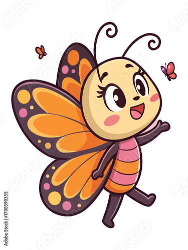 Cute Butterfly Cartoon Mascot Illustration