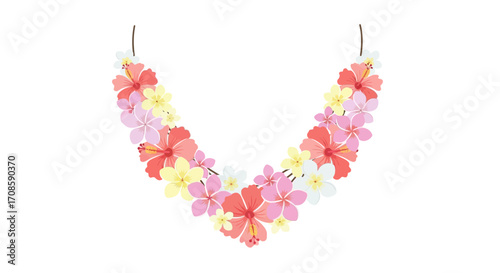 Beautiful Hawaiian lei flower garland with colorful tropical flowers.