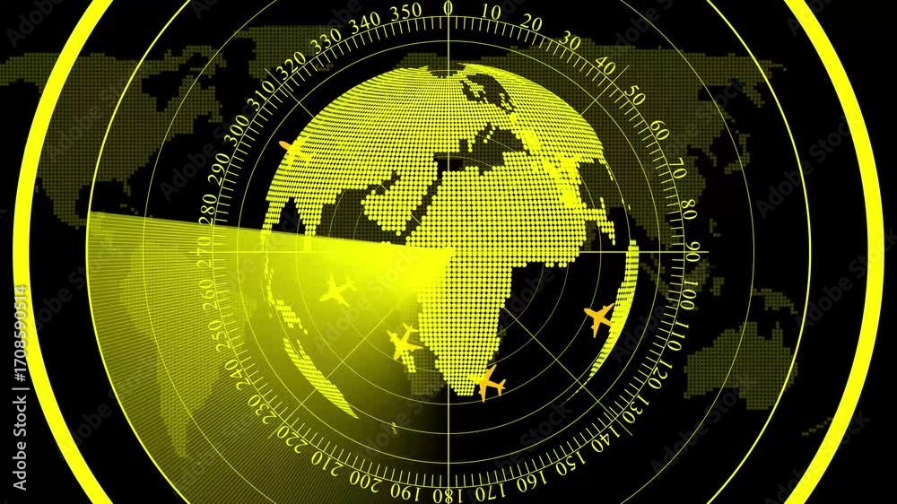 Abstract animated radar sweep displaying earth globe. Radar screen ...