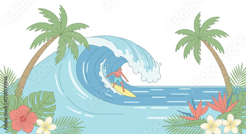 Surfer riding a large ocean wave with a surfboard.