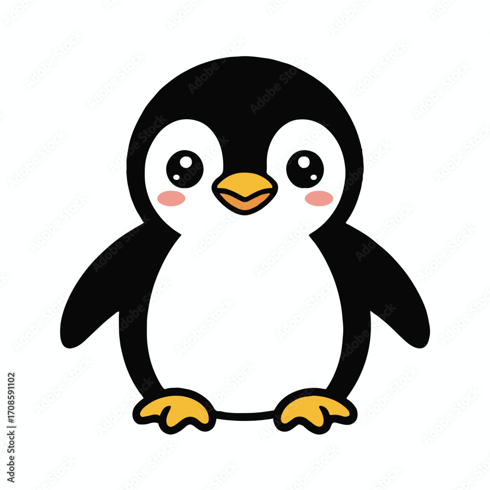 Fototapeta premium Vector art of charming penguin illustration a delightful cartoon penguin with big, expressive eyes and rosy cheeks ideal for childrens projects, educational materials, or winterthemed designs
