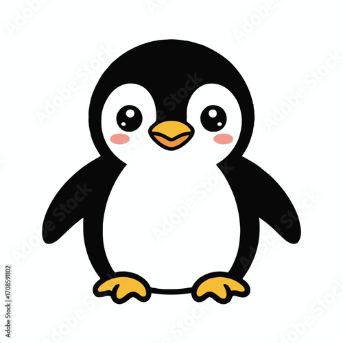 Vector art of charming penguin illustration a delightful cartoon penguin with big, expressive eyes and rosy cheeks ideal for childrens projects, educational materials, or winterthemed designs