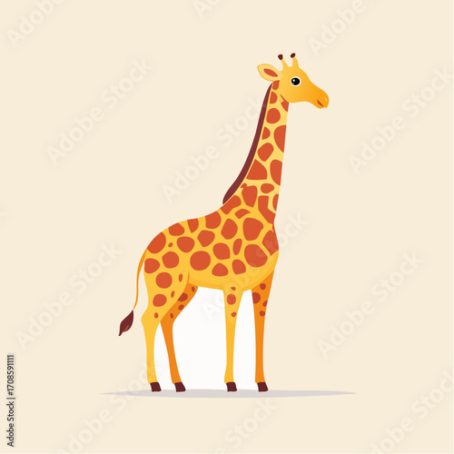 Vibrant Illustration of a Graceful Giraffe Standing in a Calm and Neutral Background